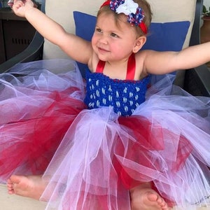 Red, White and Blue Tutu Dress, Memorial Day, Fourth of July, Independence Day Dress with Headband