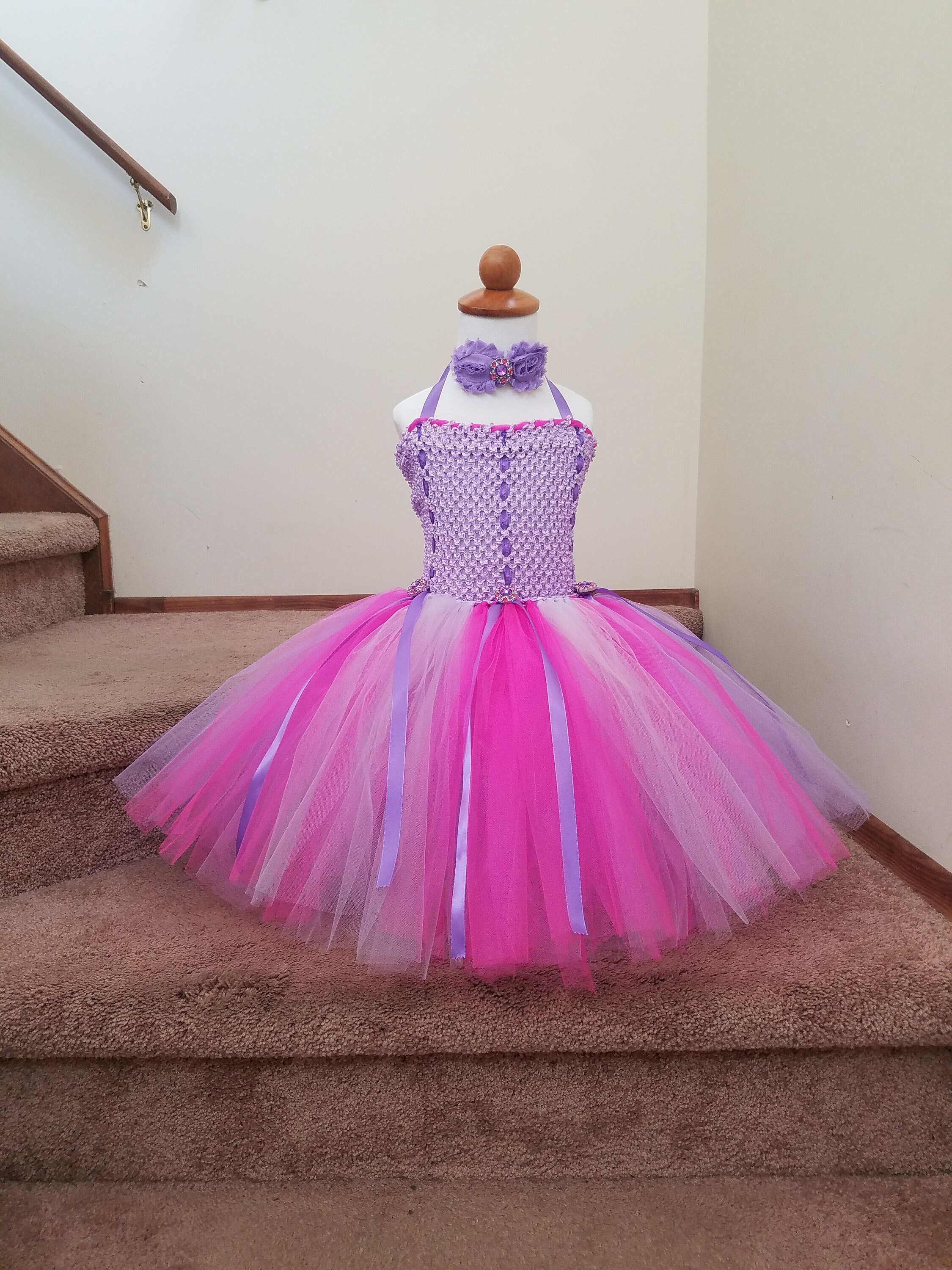 tutu dress pink and purple Pink and Purple Princess Tutu Dress, With Headband, Birthday, Cake Smash,  Flower Girl Dress