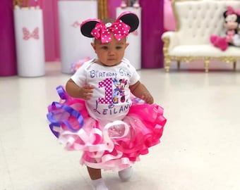 Traje de tutú de cumpleaños personalizado de Minnie Mouse y Daisy con orejas de Minnie Mouse