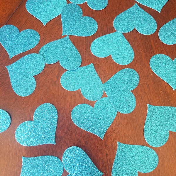 Turquoise Glitter Hearts Large Confetti for Birthday, Baby Shower, Bridal Shower, Weddings