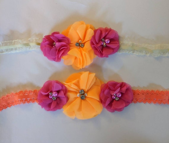 Floral Headbands with Pink and Orange Flowers SET OF 3 Pink & Orange Flower Crown: Summer Floral Headband - Etsy main image 3