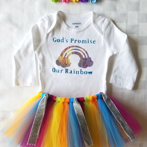 God&#39;s Promise Our Rainbow Baby Tutu Outfit, Purple, Pink, Green, Yellow, Orange, Blue