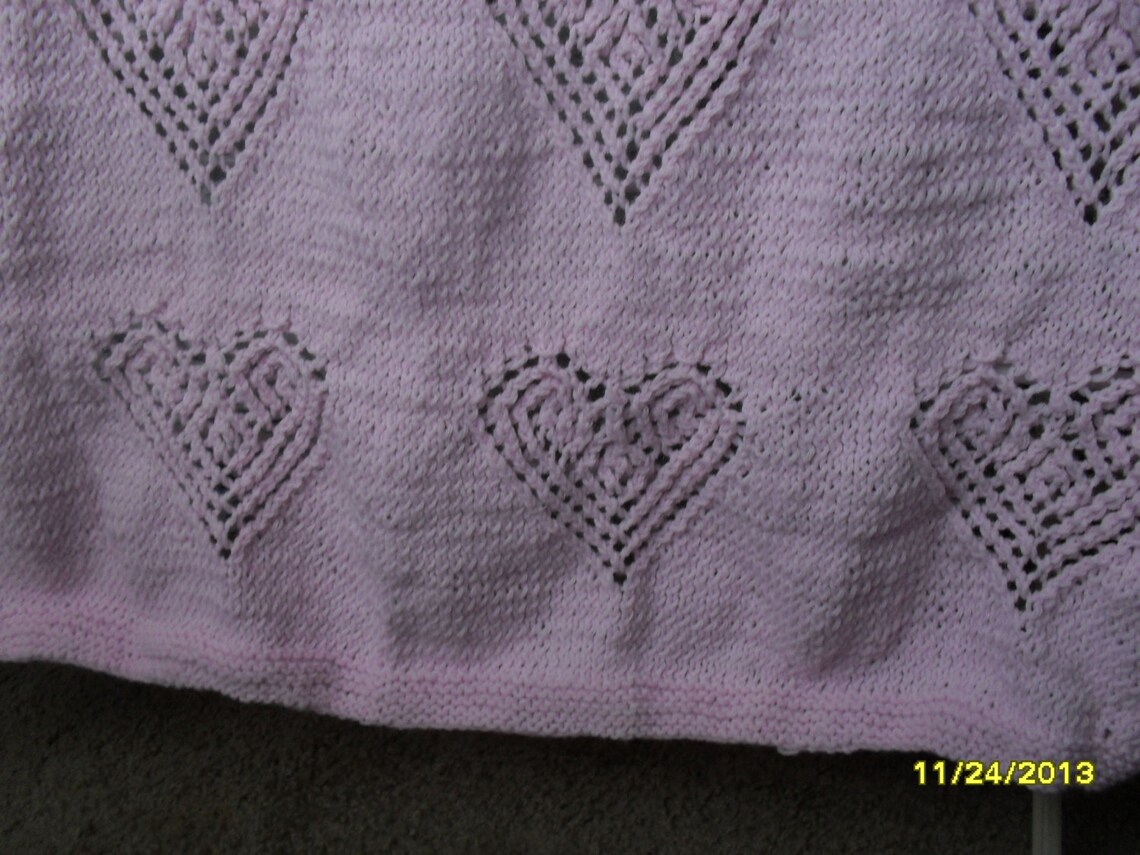 Knitted Pink Hearts Baby Girl Blanket Etsy