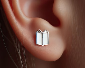 Solid Gold or Minimalist Book Earrings: Sterling Silver Reader Jewelry