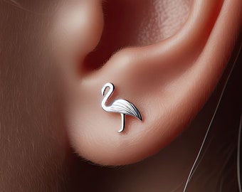 White Gold Flamingo Earrings Silver Minimalist Flamingo Jewelry Gold Flamingo Earrings Flamingo Jewelry Flamingo Gift Gold Flamingo Lover