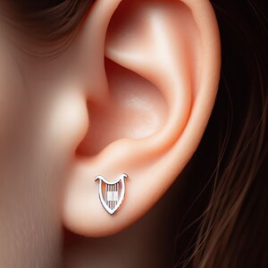 Harp oorbellen zilver minimalistische harp sieraden gouden harp oorbellen harp sieraden harp cadeau witgoud harp minnaar oorbellen