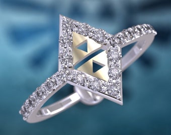 Zelda Wedding Band Zelda Engagement Ring Triforce Inspired White Gold Engagement Ring Nintendo Video Game Wedding Ring Geek Geeky Nerdy