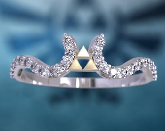 Zelda Wedding Band Zelda Engagement Ring Triforce Inspired White Gold Engagement Ring Nintendo Video Game Wedding Ring Geek Geeky Nerdy