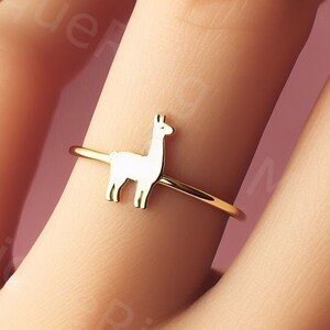 Minimalist Llama Ring Yellow Gold Llama Alpaca Ring Dainty Llama Ring Alpaca Jewelry Llama Gift Jewelry