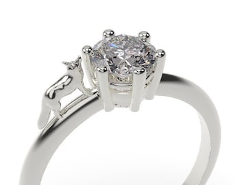 Fox Engagement Ring White Gold Fox Ring Fox Engagement Ring 14k Fox Ring Gold Fox Jewelry Fox Lover Fox Gift Silver Wedding Ring