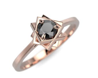Black Diamond Ring Rose Gold Black Diamond Engagement Ring Black Diamond Engagement Ring Genuine Black Diamond Rose Gold Ring