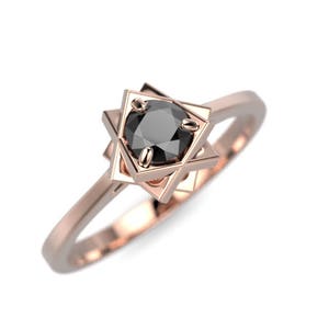 Black Diamond Ring Rose Gold Black Diamond Engagement Ring Black Diamond Engagement Ring Genuine Black Diamond Rose Gold Ring