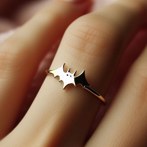 Minimalist Bat Wing Ring Yellow Gold Bat Ring Dainty Bat Wing Lover Ring Gothic Jewelry Bat Wing Gift Jewelry