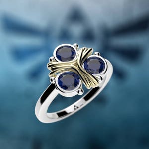 Zora&#39;s Sapphire Zelda Triforce Inspired 14k Gold Engagement Ring Nintendo Video Game Wedding Ring Geek Engagement Ring Geeky Nerdy