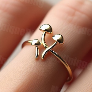 Minimalist Mushroom Ring Yellow Gold Mushroom Design Ring Dainty Mushroom Ring Nature Jewelry Mushroom Gift Jewelry