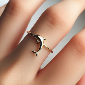 Minimalist Dolphin Ring Yellow Gold Dolphin Design Ring Dainty Ocean Ring Marine Life Jewelry Dolphin Lover's Gift Jewelry