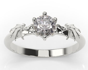 Anillo de dragón con alas de dragón, anillo de compromiso de oro blanco con dragón, anillo de compromiso de oro de 14 k, joyería de dragón, joyería de dragón chino
