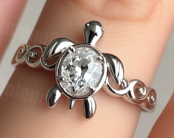 Turtle Engagement Ring White Gold Turtle Engagement Ring 14k Turtle Ring Gold Turtle Ring Turtle White Gold Turtle Engagement Ring