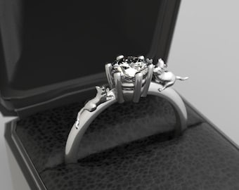 Cat Engagement Ring White Gold Cat Engagement Ring 14k Cat Ring Gold Ring Cat White Gold Cat Engagement Ring