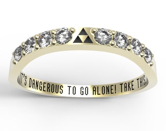 Zelda Wedding Band Triforce Inspired Yellow Gold Wedding Set Nintendo Video Game Wedding Ring Geek Engagement Ring Geeky Nerdy