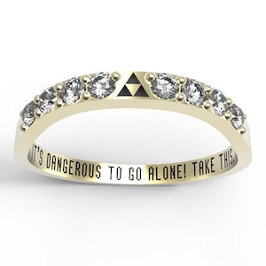 Zelda Wedding Band Triforce Inspired Yellow Gold Wedding Set Nintendo Video Game Wedding Ring Geek Engagement Ring Geeky Nerdy