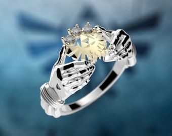 Zelda Claddagh Ring Wedding Set Triforce Inspired Zelda Engagement Ring Nintendo Video Game Wedding Ring Geek Engagement Ring Geeky Nerdy