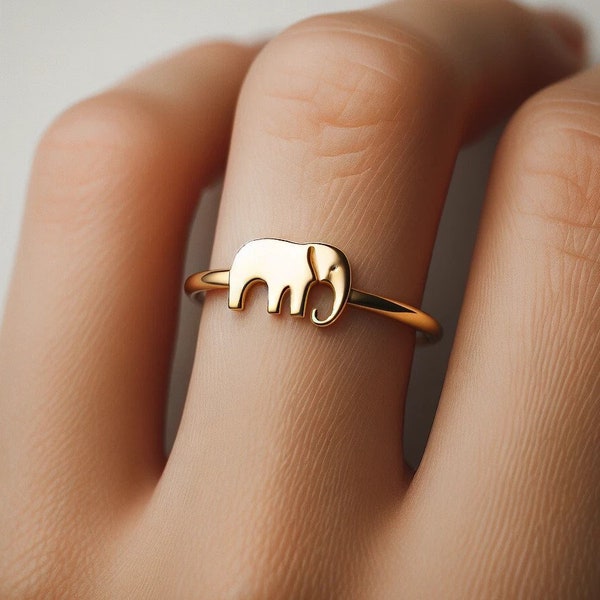 Minimalist Elephant Ring Solid Yellow Gold Elephant Jewelry Ring Dainty Elephant Lover Ring Africa Jewelry Safari Gift Jewelry Zoo Ring