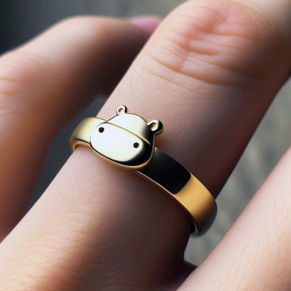 Men's Hippo Ring Men's Wedding Band Men's Africa Jewelry Men's Hippo Ring Gold Wedding Band Men's Hippopotamus Jewelry