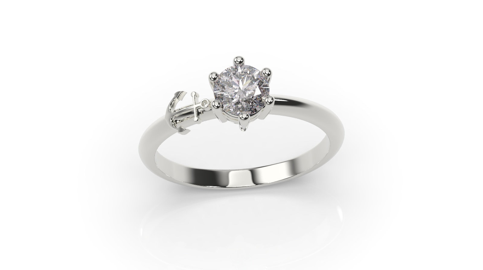 Anchor Engagement Ring White Gold Anchor Engagement Ring 14K Anchor Ring Gold Anchor Ring Anchor White Gold Wedding Ring