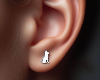 Solid Gold or Sterling Silver Belgian Malinois Earrings: Minimalist Dog Jewelry