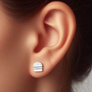 Burger Earrings Silver Minimalist Burger Jewelry Gold Hamburger Earrings Cheeseburger Earrings White Gold Burger Lover Hamburger Earrings