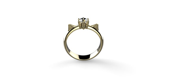 Cat Engagement Ring 14k Yellow Gold Cat Ears Engagement Ring 14k
