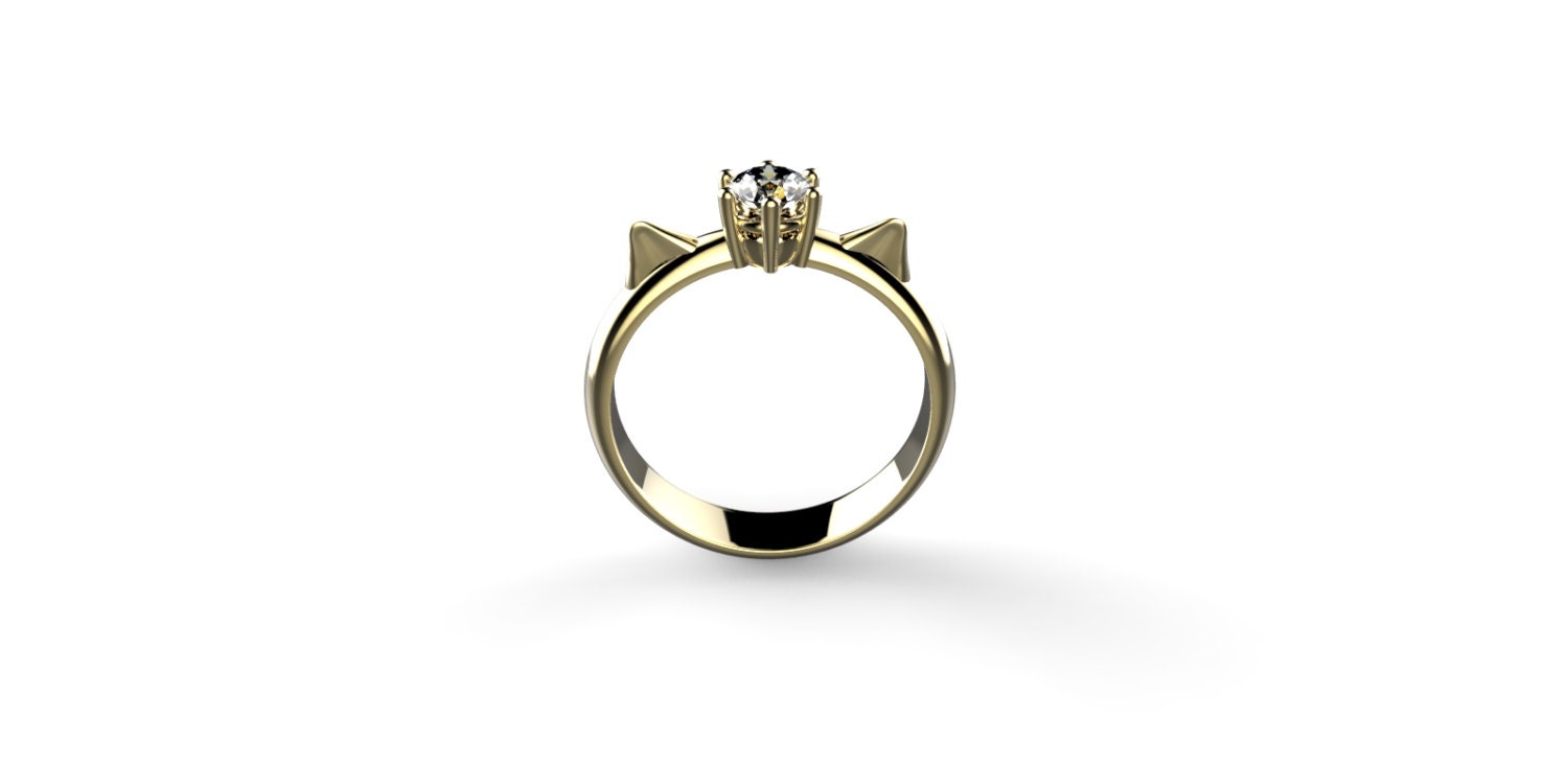 10k Yellow Gold Cat Ring - Dainty High Polish Ring For Women, Size 8.25, Handcrafted Jewelry