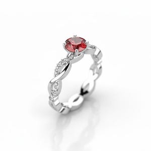 Ruby Solid White Gold Engagement Ring with Diamonds image 1