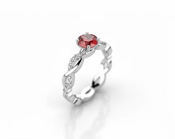 Ruby Solid White Gold Engagement Ring with Diamonds