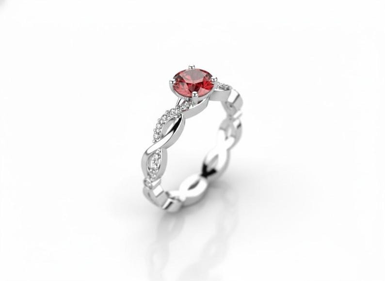 Ruby Solid White Gold Engagement Ring with Diamonds image 1