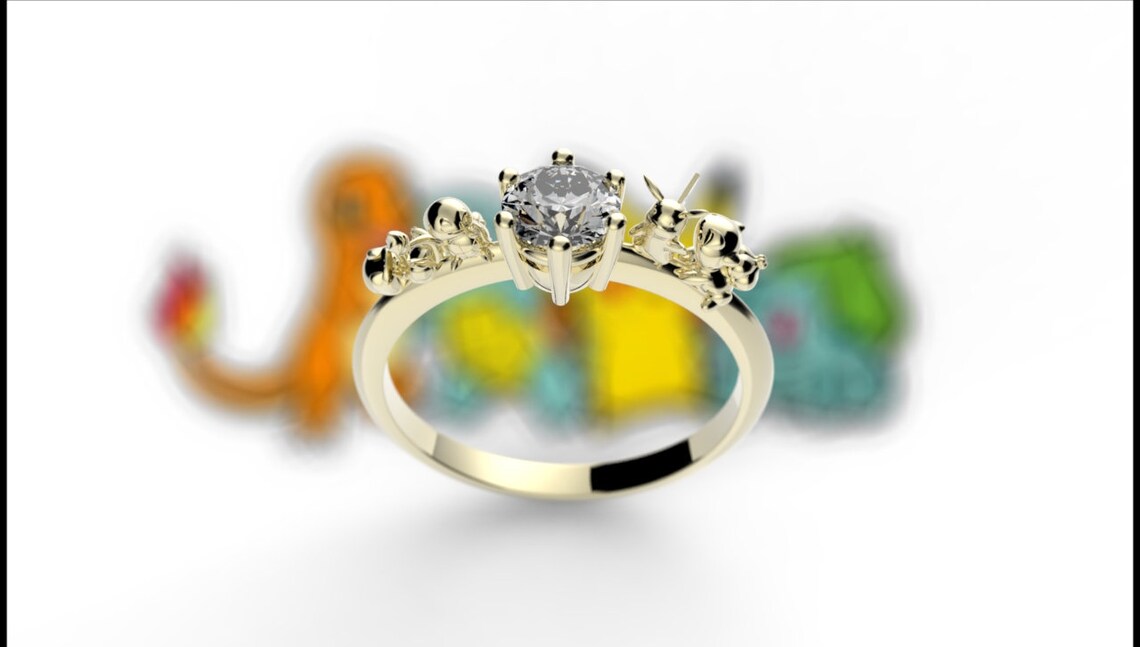 Pokemon Engagement Ring Pikachu Squirtle Charmander Bulbasaur Etsy