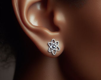 Atom Earrings Silver Minimalist Atom Jewelry Gold Atom Earrings Atom Jewelry Atom Gift White Gold Atom Lover Science Earrings