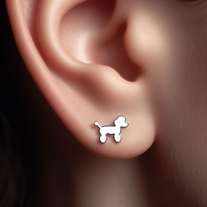Pendientes de caniche, Joyería de caniche minimalista de plata, Pendientes de caniche de oro, Joyería de caniche, Regalo de caniche, Pendientes de perro de lujo para amantes del caniche de oro blanco