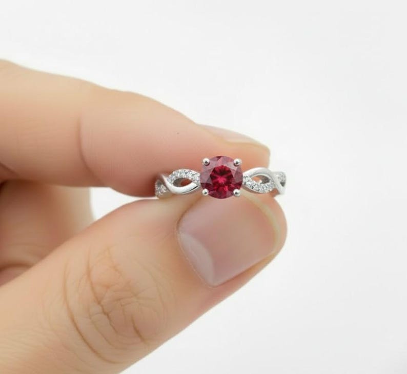 Ruby Solid White Gold Engagement Ring with Diamonds image 3