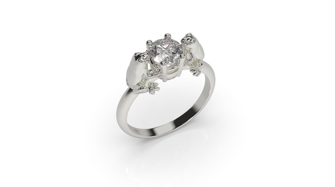 Frog Engagement Ring Frog Ring White Gold Toad Ring Toad Engagement