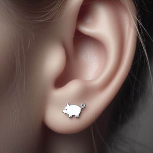 Pig Earrings Silver Minimalist Pig Jewelry Gold Pig Earrings Pig Jewelry Pig Gift White Gold Pig Lover Earrings