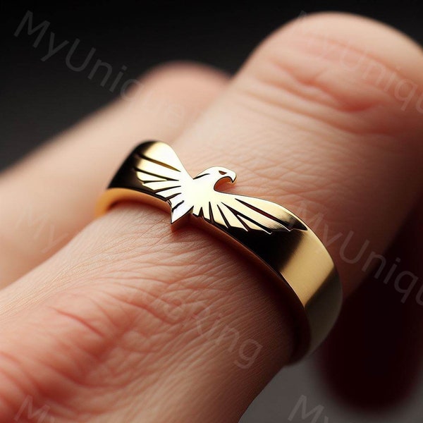 Men's Hawk Ring Men's Wedding Band Men's Hawk Jewelry Men's Gold Hawk Ring Gold Wedding Band Men's Falcon Ring Eagle Ring Gold Falcon Ring