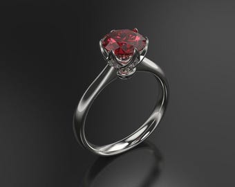 10k White Gold Lab Ruby Engagement Ring: Diamond Accents