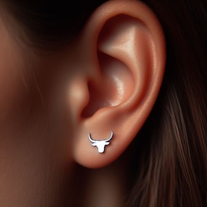 Longhorn Earrings Silver Minimalist Longhorn Jewelry Gold Longhorn Earrings Longhorn Jewelry Longhorn Gift White Gold Bull Lover Earrings
