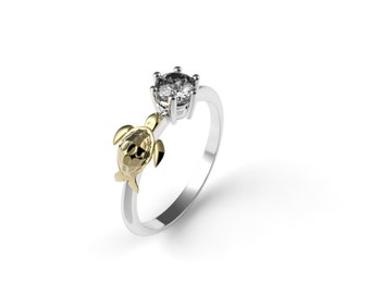 Turtle Engagement Ring 14k White Gold Nautical Engagement Ring 14k Turtle Ring Gold Turtle Ring Tortoise Ring Turtles Ring Turtle Lover Ring