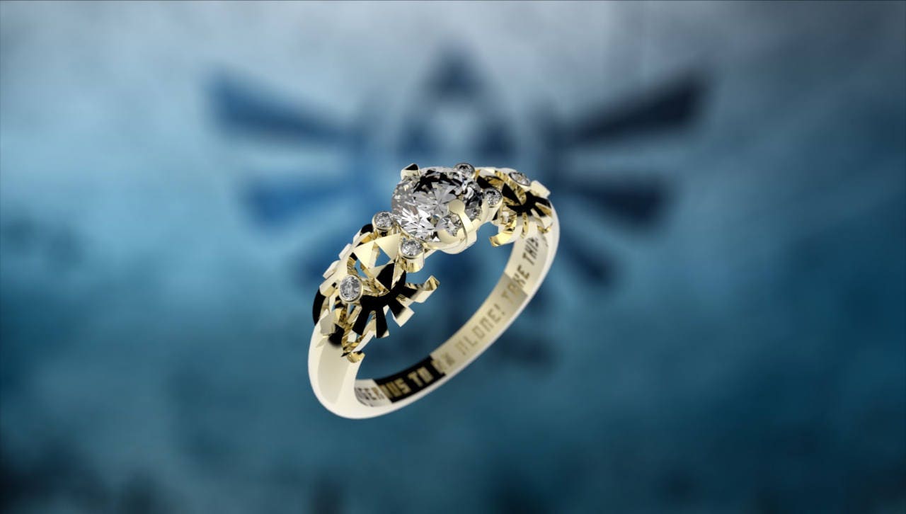 Zelda Engagement Ring Triforce Inspired Yellow Gold Engagement Ring Nintendo Video Game Wedding Ring Geek Engagement Ring Geeky Nerdy Etsy