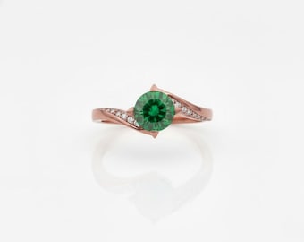 Rose Gold Emerald Engagement Ring: Lab Created Emerald & Diamonds