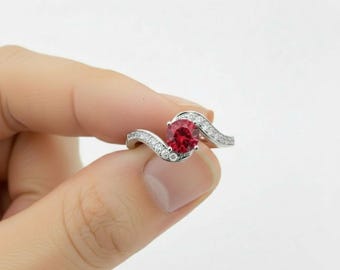 White Gold Ruby Engagement Ring: Solid White Gold with Diamonds
