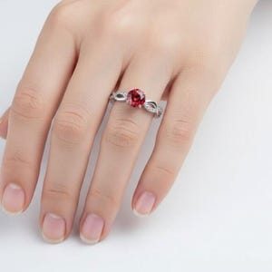 Ruby Solid White Gold Engagement Ring with Diamonds image 4